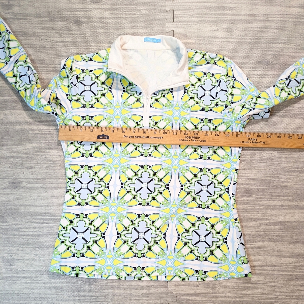 J McLaughlin Women's Bedford Yellow Green Blue Geometric Print 1/4 Zip Top Sz M - Picture 7 of 10